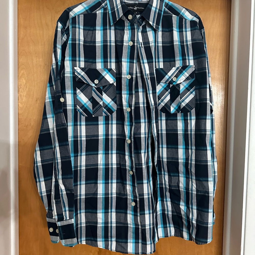 Blue and Black Plaid Men's Shirt